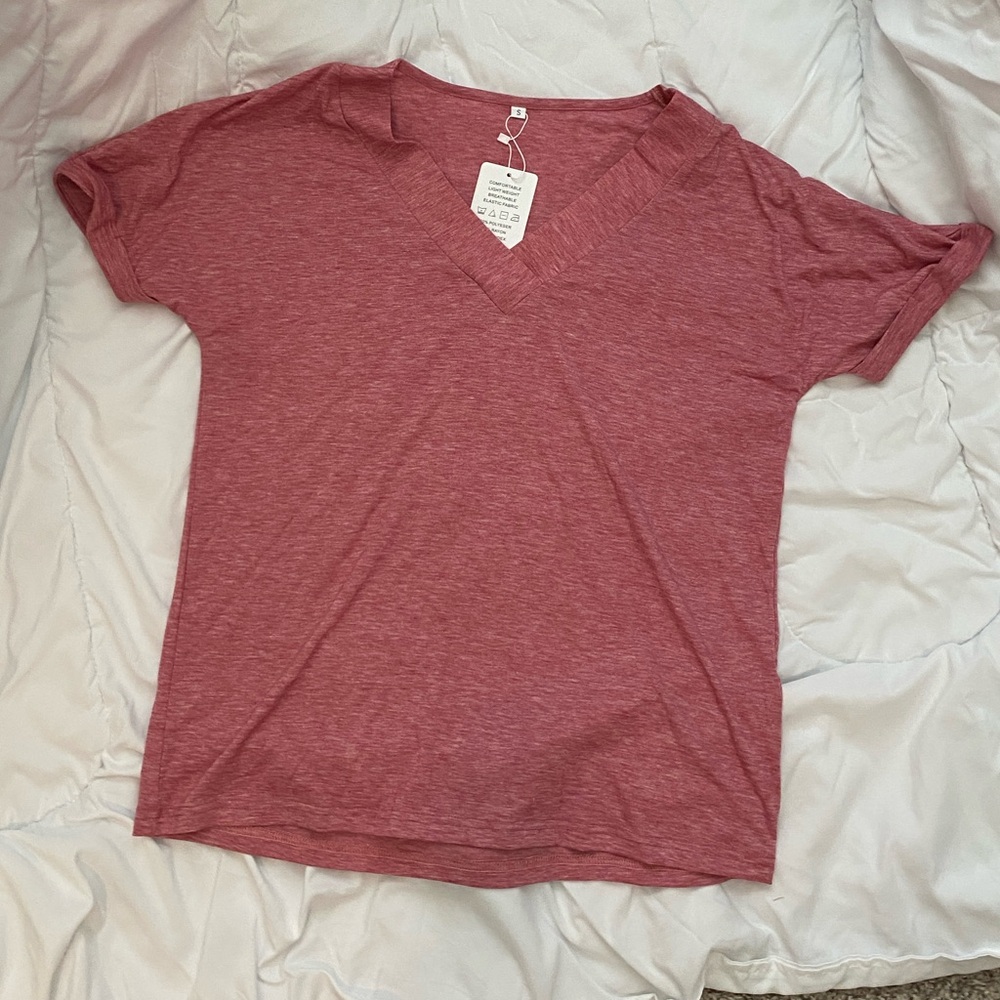 Pink/ rose Short Sleeve T-Shirt with V-Neck